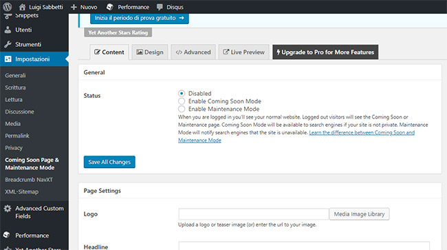 Plugin WordPress Manutenzione