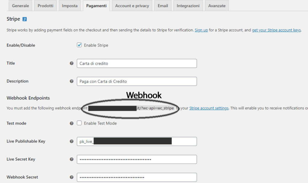 inserire stripe su woocommerce