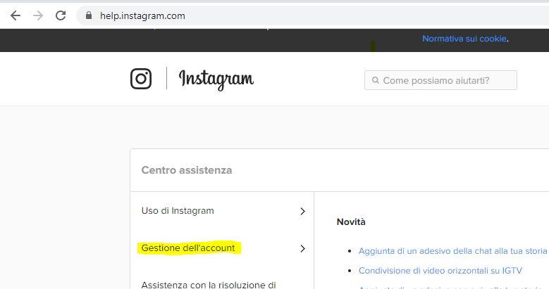 gestione dell'account instagram