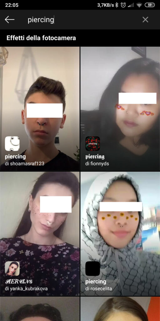 Filtro piercing di Instagram nelle storie