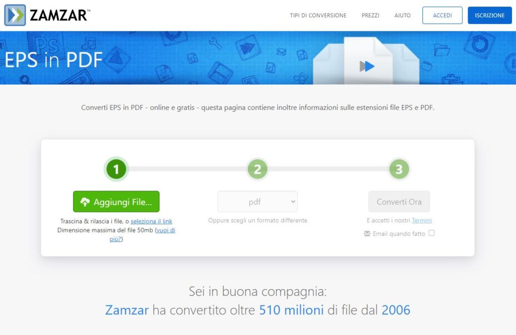 ZamZar conversione EPS a PDF