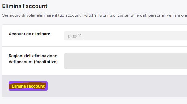 eliminare account Twitch