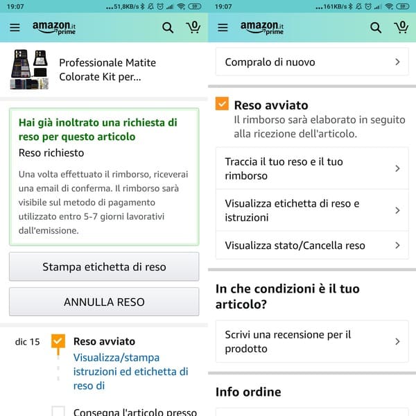 controllare lo stato di un reso