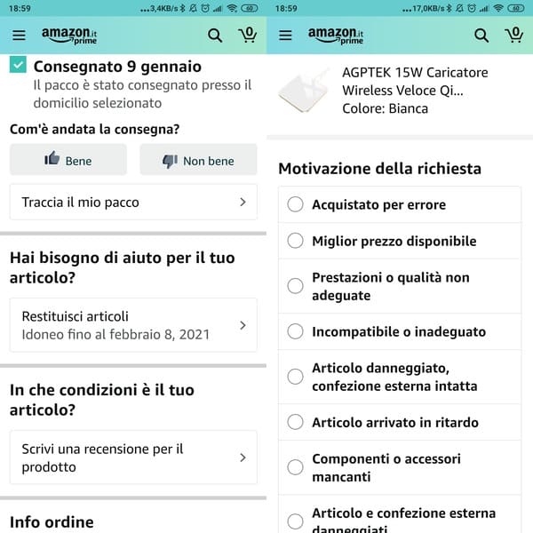 Amazon effettuare un reso