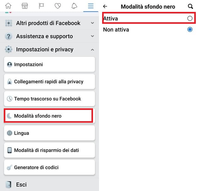 attivare modalita scura facebook su android