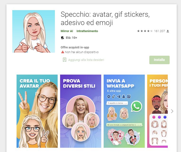Specchio - App per creare avatar