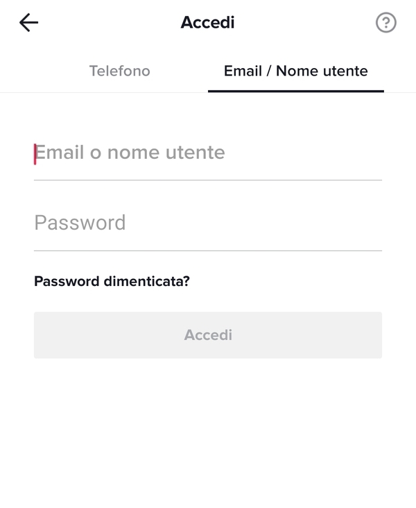 resettare password tiktok app