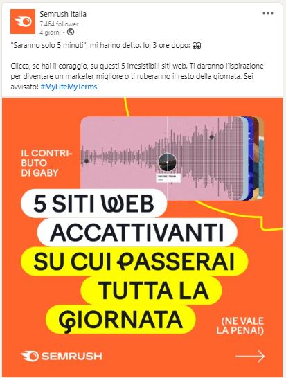 Esempio Slideshow Linkedin di SEMRush Italia
